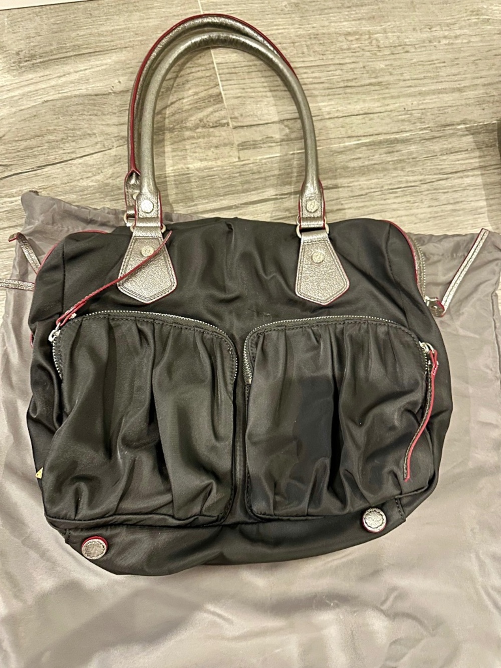 MZ Wallace Black Jane  Bedford Nylon Bag Multi Purpose Pockets & Compartments